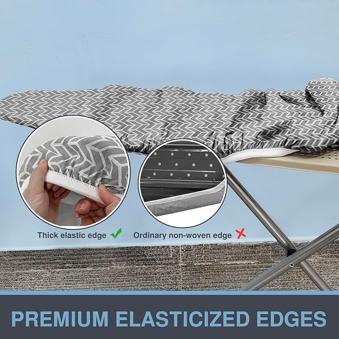 Ironing Board Cover and Pad with Thick Padding Elastic Edge, Resist Scorching, Heavy Duty Iron Board Covers Grey (Chevron)