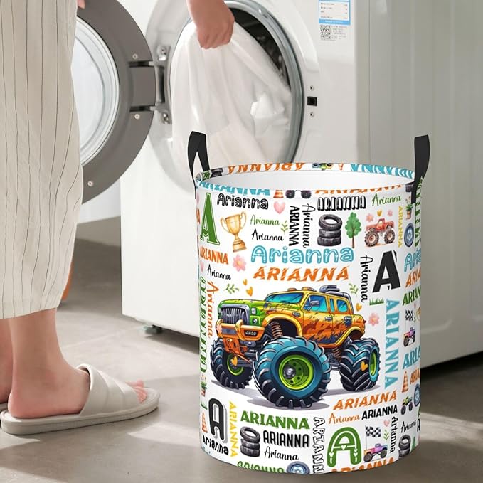 Personalized Truck Laundry Basket For Baby Kids Boys Girls Adult Custom Hamper Basket With Name For Bathroom Bedrooms Collapsible Baby Laundry Basket, Dirty Clothes Hamper With Handles