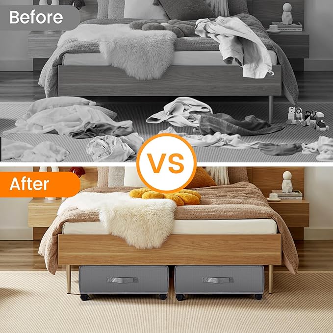 Jill Deaaa® Under Bed Storage with Wheels, 2Pack Under Bed Storage Containers with Clear Lids, XXL 60L Under Bed Shoe Storage Organizer,Dorm Bedroom Rolling Underbed Storage for Clothes, Toys, Blanket
