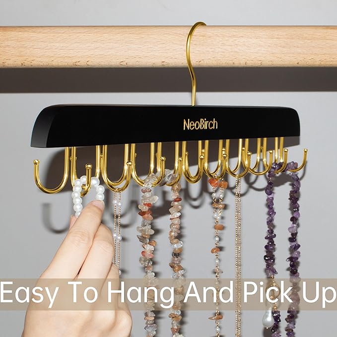Bra Hanger for Closet Organizers and Storage | Space Saving Wooden Hanger | 20 Steel Hooks for Tank Tops, Camis, Hats, Lingeries, Belts, Ties, Scarfs Holder| 360° Rotating Non-Slip (1, 2 Pack Black)