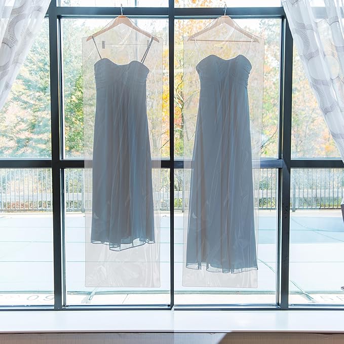 60inch Dry Cleaning Bag - 50pcs Extra Long Plastic Clear Dress Bags for Gowns, Disposable Garment Bags for Hanging Clothes