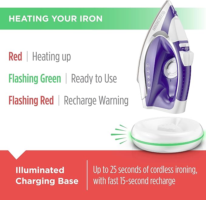 BLACK+DECKER ICL500 Light ‘N Go Cordless Iron, Purple