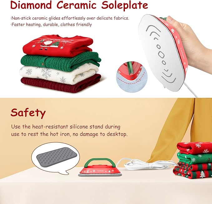 Newbealer Travel Iron, Global Voltage 100-240V, 302℉ Mini Dry Iron for Clothes (No Steam), Max 300W, 60s Heat Up, 0.8lb Lightweight Gift (Classic Red with Hard Case)