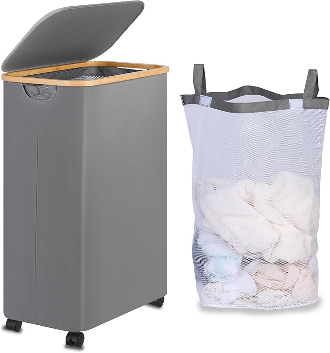 Laundry 110L Hamper with Wheels,Clothes Hamper for Laundry,Laundry Basket with Lid and Inner Bag, for Laundry Room, Bedroom, Dormitory Storage,Grey