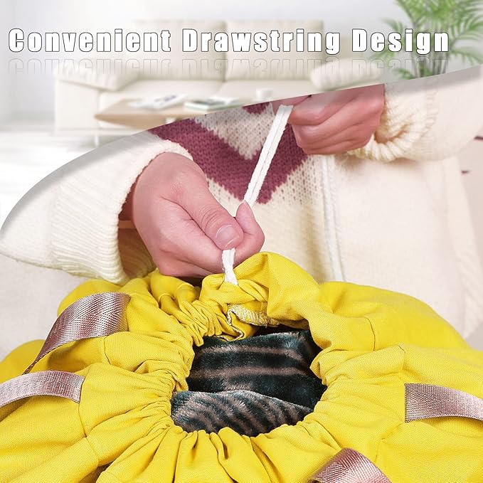 Sanlykate Large Canvas Cotton Laundry Bag with Drawstring & Handles, Heavy Duty Durable Dirty Clothes Organizer, Tear Resistant Hamper Liner Storage Bag, Travel Sack, 25.5 x 34inch - Yellow