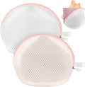 cobee 2 Pack Bra Washing Bag, Mesh Lingerie Bags with Zipper for Laundry, Lingerie Bag Underwear Brassiere Washing Bags for Women(White and Pink)