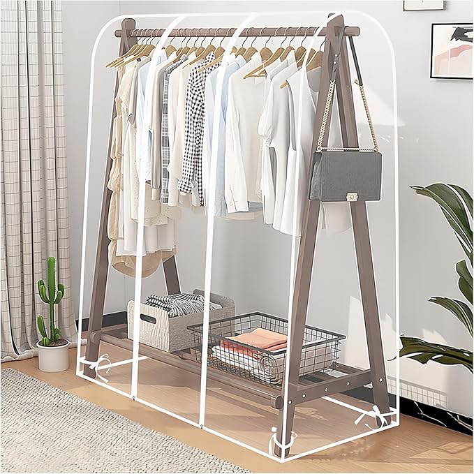 Clear Garment Rack Cover, Transparent Clothes Rack Cover with 2 Smooth Zipper, Dustproof and Waterproof Clothing Protector (S/M:51''L x 20''W x 59''H)
