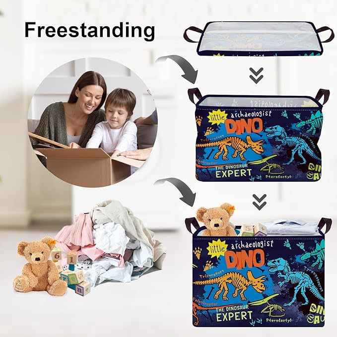 Clastyle Large Boho Dinosaur Pterosaur Boy Book Toy Storage Basket Dino Palm Tree Clothes Laundry Hamper for Kid Room Nursery,Skeleton 36L