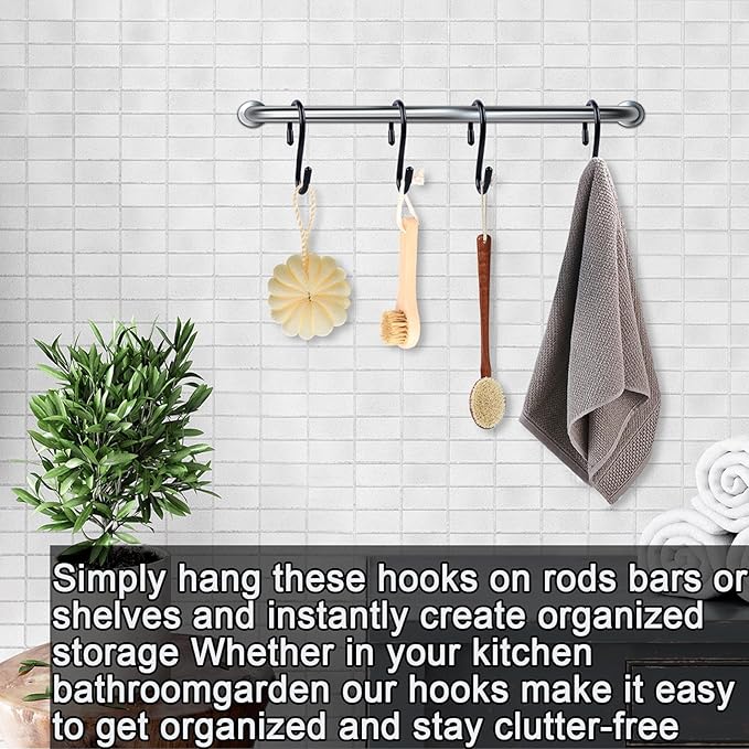 Dreecy 4 Inch Heavy Duty S Hooks for Hanging, 10 Pack S Hooks for Closet, Metal Black Vinyl Coated S Hook for Hanging Plants Jeans Clothes Purse Jewelry Pot Pans Cups,Non Slip Closet S Hook