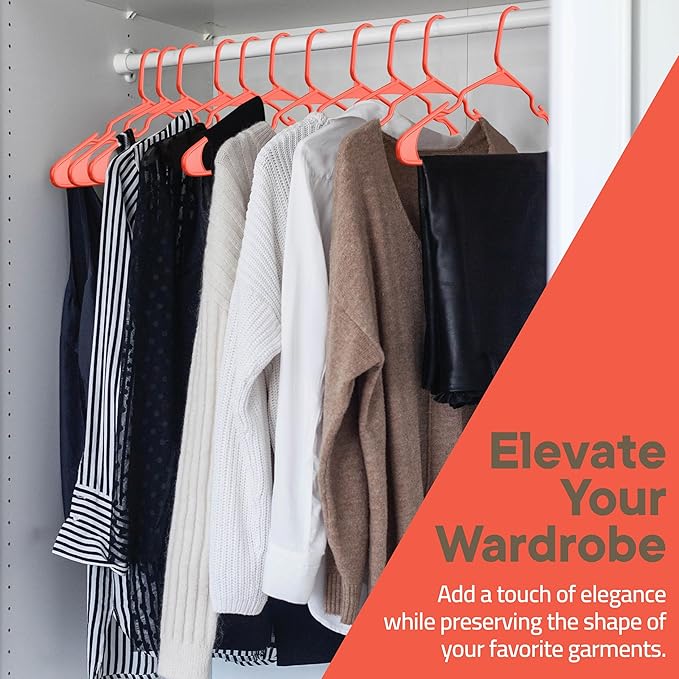 Plastic Clothes Hangers – Heavy Duty Hanger Set, for Organizing Clothes, Dresses, and Coat, Holds Up to 5 lbs, Space-Saving Hangers with Non-Slip Shoulder Grooves, Pack of 50, Brown