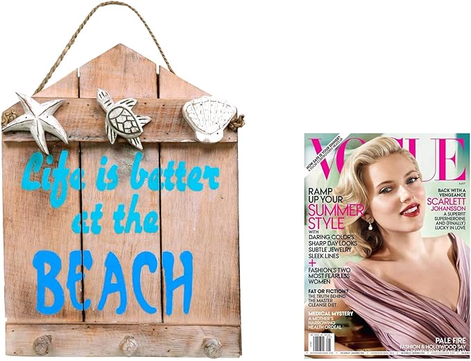 NOVICA Albesia Wood Sea Life Coat Rack Key Holder With Natural Agel-Grass Cord, 'Life Is Better At The Beach'