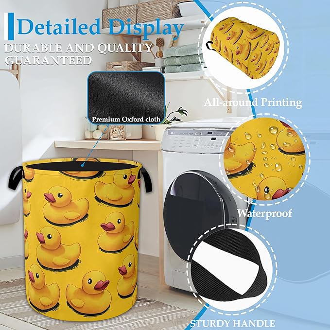 Cute Yellow Ducks Laundry Basket Collapsible Laundry Hamper Oxford Storage Bin for Clothes Storage, Toy Organizer, Books and Sundries 16" X 20.8"