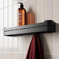 Wall Coat Rack with Floating Shelf – Modern Design in Black Metal – Coat Rack Entrance, Hallway, Bathroom or Bedroom – Bathroom Wall Shelf without Drilling or Screwing – Kitchen Wall Shelves
