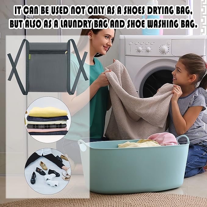 Shoe Dryer Bag, Sneaker Dry Net for Dryer, HoneyComber Mesh Bags with Zipper and Strap for Shoes, Laundry Reused Bag Tool, 15.7x13.8 Inches (1Pc Grey)