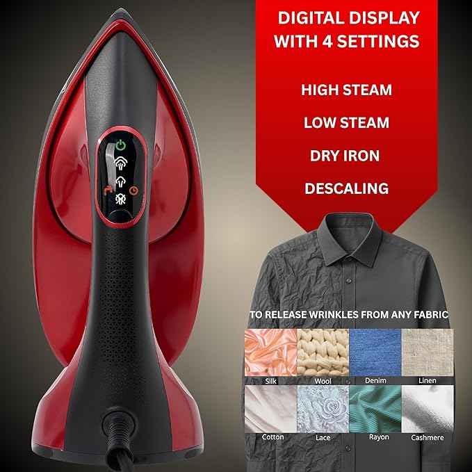 True & Tidy DuoPress XL 2-in-1 Clothes Steamer & Iron, 1600W Powerful Turbo Steam, Large Ceramic Plate, Smart Temperature Control, 3 Steam Modes