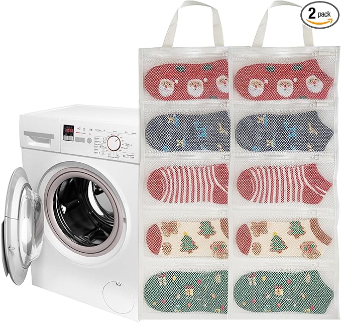Mesh laundry bags for washing machine, can wash 10 pairs of socks, maintain shape, keep one pair,Laundry room organization suitable for socks and small items, 2pcs (Small)