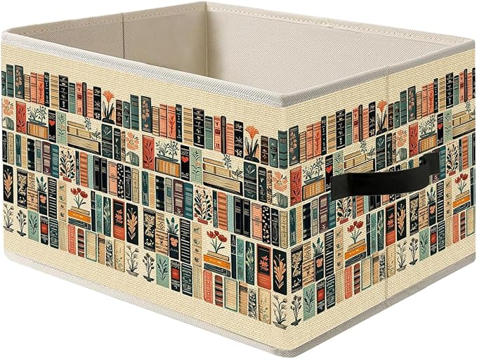 Vintage Book Lovers Storage Bin Box with Handles, Retro Bookish Foldable Organizer Basket Toybox for Reading Corner Room Library Bedroom Bathroom Home Clothes Toys Books