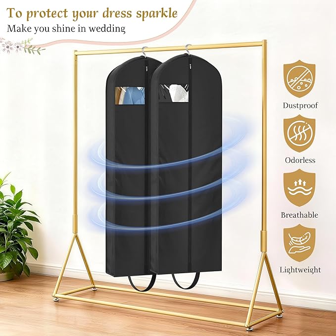 KEETDY 72" Wedding Dress Garment Bag for Travel with 4" Gusseted Long Hanging Dress Bags for Gowns for Women Garment Cover Clothes Storage for Closet, Black