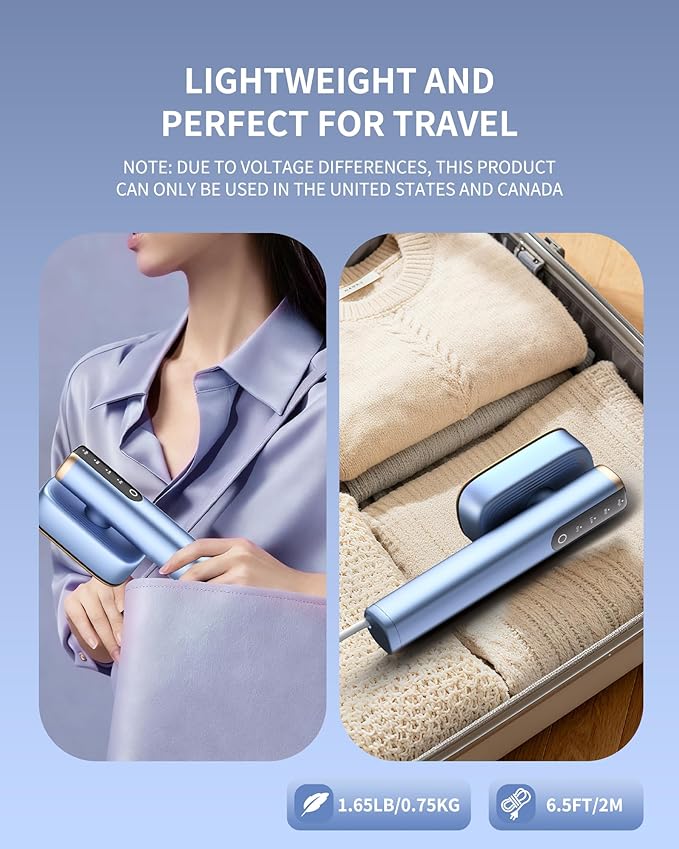 MIYOKO 2-in-1 Portable Steamer for Clothes, 1200W, 15s Fast Heat-Up, 280ml Two Water Tanks Travel Handheld Garment Steamer, Upgraded 4 Steam Iron Modes for All Fabrics, Only for 110-120V, Blue Gold