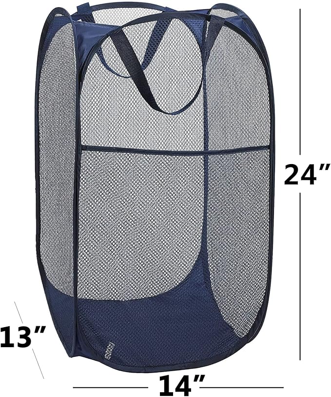 2 Pack Laundry Basket,Foldable Mesh Pop-up Laundry Hamper with Durable Handle,Easy to Open and Fold for Dorm, Laundry Room, Bedroom, RV (Black and blue)