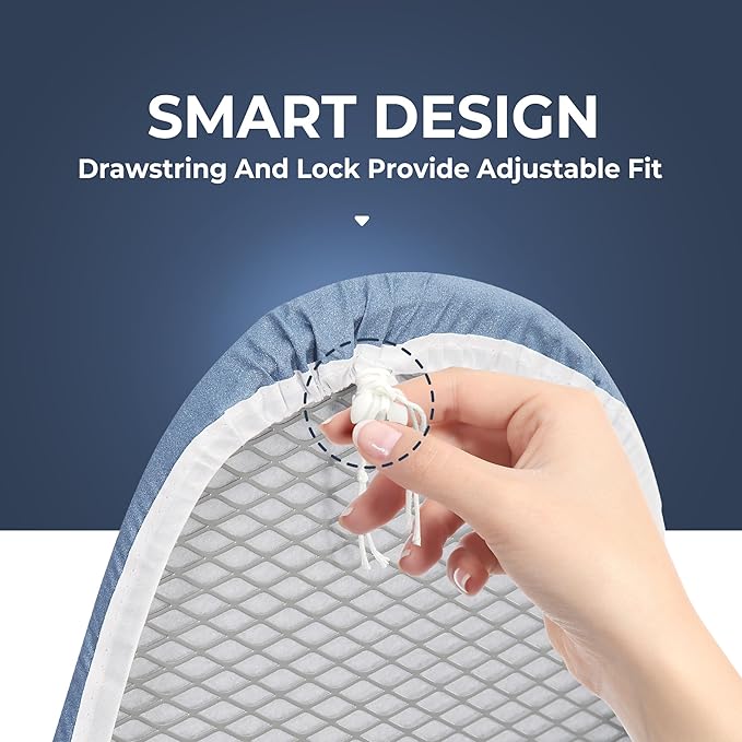 STO STO Ironing Board 48" x 15" with Iron Holder, Adjustable Height 26" to 36", Full Size Foldable Iron Board with Silver Coated Cotton Removable Cover, Sturdy Steel Frame and Legs, Blue
