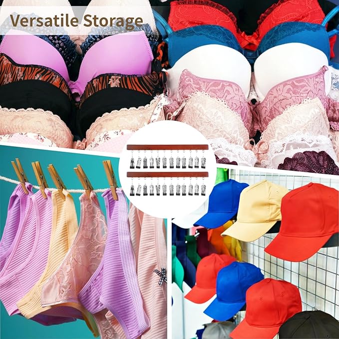 2 Pcs Slide-out Closet Valet Rods, Left & Right Pull-out Clip Hangers, Retractable Rail Belt Organizers with Non-slip Rubberized Clips, No-Drill Hanger Poles for Bra, Underwear, Belts