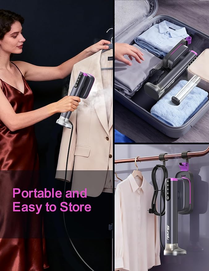Travel Steamer for Clothes, with 2 Water Tanks (180 ml and 100 ml), Fast Heating, 24g/min Strong Steam, Mini Clothes irons LED Touch Display Dry Ironing, 1200W Portable Steamer ＆ Iron 2 In 1 HUISE