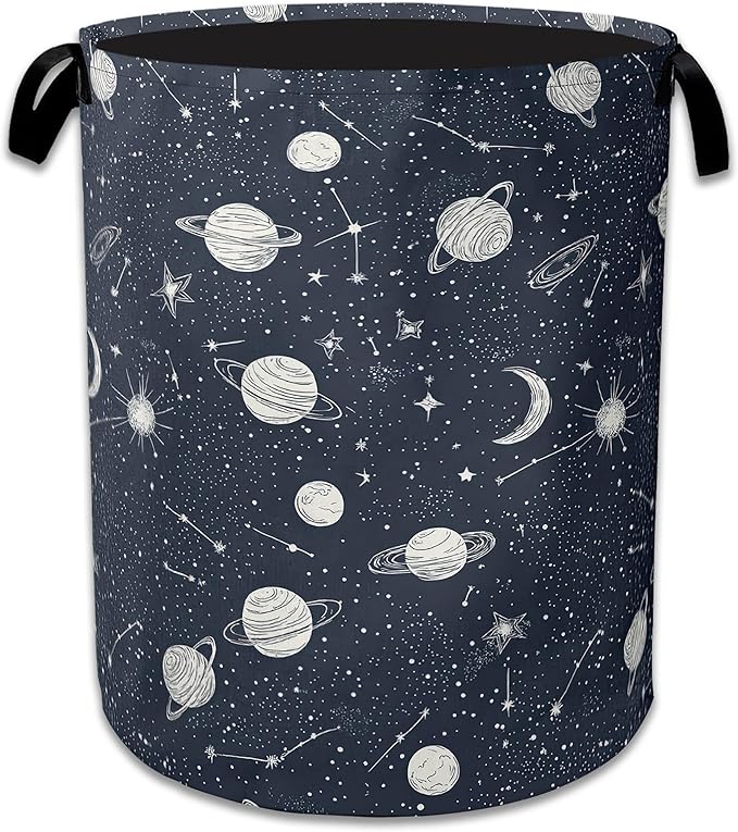 Star Moon Laundry Basket Collapsible Laundry Hamper with Handle, Oxford Clothes Toy Storage Bin for Bathroom Bedroom Room Decor, Gift Basket 16" X 20.8"