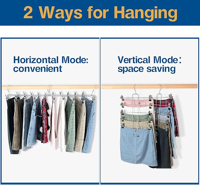 3 Piece Skirt Hanges Space Saving, Pants Hangers with Clips 5 Tier,Closet Organizers and Storager,Clothes Hanger Space Saver,Closet Organization for Skirt,Trousers,Jeans,Legging
