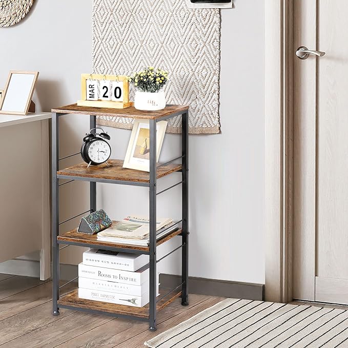 CADUKE Rolling Kitchen Cart Industrial Serving Cart 4 Tier Wood Utility Island on Wheels Rolling Bar Cart with Storage Farmhouse Microwave Table Serving Trolley Stand for Bathroom Living Room, Brown