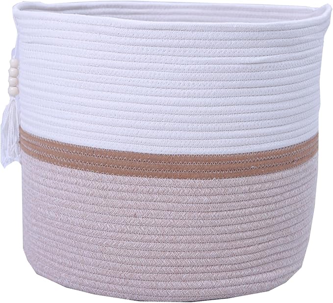Cotton Rope Storage Bin,Natural Handmade Woven Hamper for Living Room,Blanket Basket for Clothes, Pillows, Towels (brown, 55L)