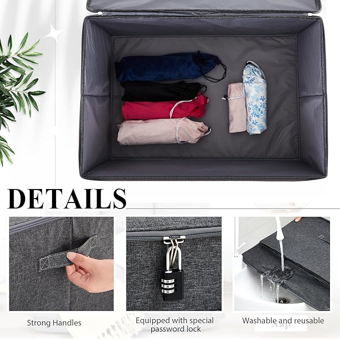 Discreet Lockable Toy Bag Storage Organizer Toy Bag Storage Bins Case with Zipper Lid for Women and Men Clothes Container(Gray,19.3 x 14.6 x 11.8 Inch)