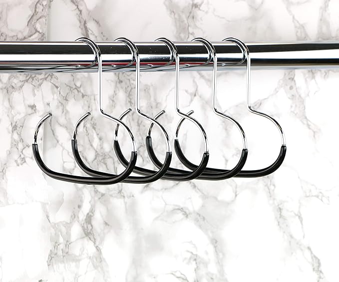 Mawa Scarf, Shawl, Belt, and Accessory Organizer, Non-Toxic Metal Hanger with Grip Coating, Easy Access Open Hook, Model G-1 Space Saving Design, Set of 5, Black