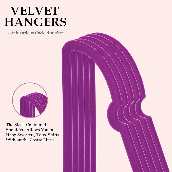 Velvet Hangers 20 Pack, 16" Non Slip Heart Hanger, 360° Swivel Rose Gold Hooks, Durable & Cute Hangers for Adult (Dark Purple)