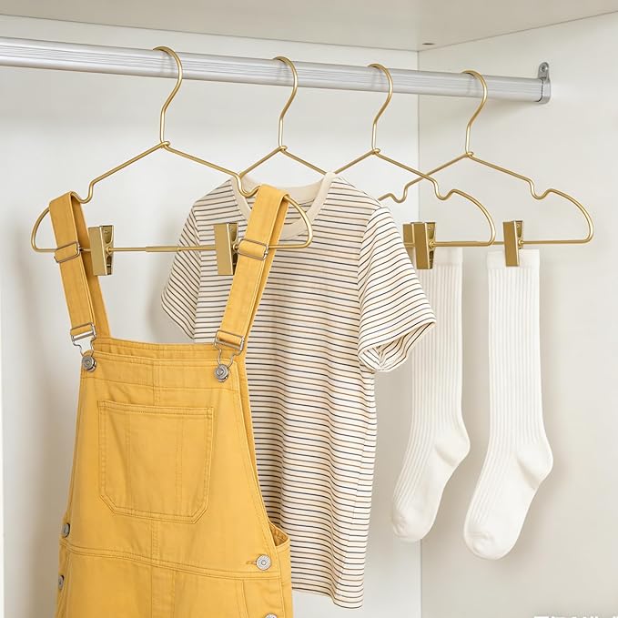 12.6" Children Gold Clothes Hangers with Clips,10 Pack,Newborn Kids Non Slip Durable Space Saving Clothes,Standard Hangers Heavy Duty Saving Space