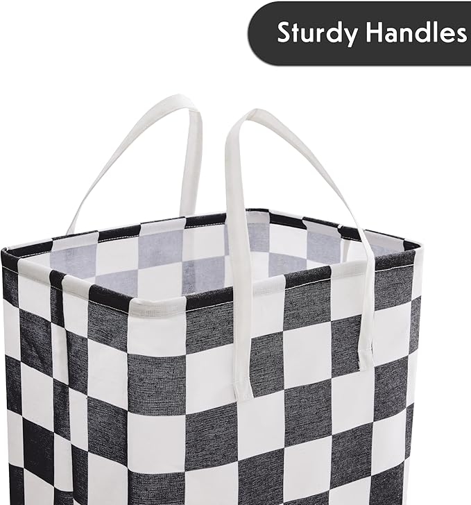 Checkered Laundry Hamper, Pack of 2, Large Black White Aesthetic Collapsible Cloth Hampers Basket for Storage Organization Cute Race Cars Boy Room Decor, 2 x 75L
