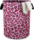 Pink Leopard Laundry Basket Foldable Oxford Cloth Tote Bag Laundry Hamper Clothes Storage Bucket Organizer For Bathroom/Laundry Storage/Bedroom 19.6x15.7 Inch
