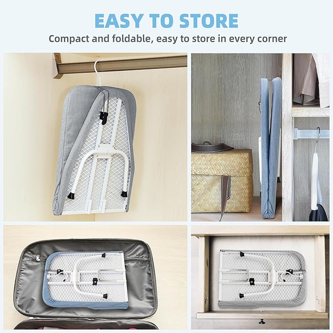 STORAGE MANIAC Tabletop Ironing Broad, All Iron Frame Mini Folding Ironing Broad with 2 Removable Cover, Portable Small Iron Mat with 7 mm Thick Pad for Laundry Room, Dorms - Silver & Blue