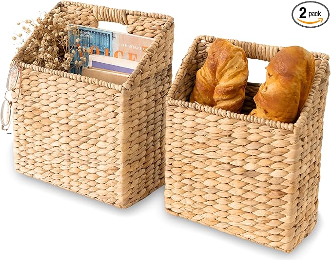 KOLWOVEN Wicker Hanging Storage Baskets, Set of 2 Wall Baskets for Accessories and Organizing Files, Mail Baskets