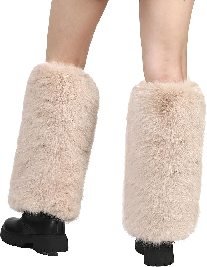 LA CARRIE Women Fuzzy Faux Fur Leg Warmers Fluffy Winter Long Foot Cuffs Furry Boot Socks