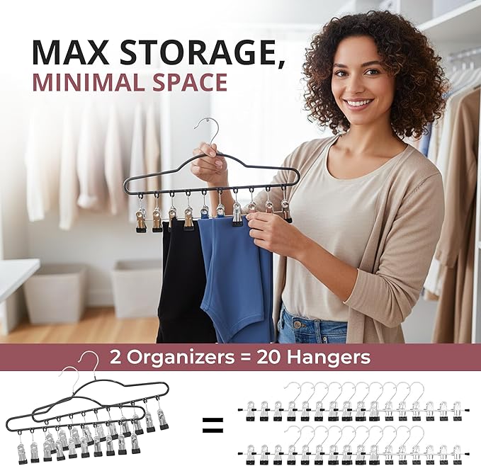 Karida Closet Organizers and Storage, Metal Yoga Pants Hanger with Rubber Coated 2 Pack Hanging Closet Organizer for Home Organization & Closet Organization, Space Saving Hanging Closet Solution