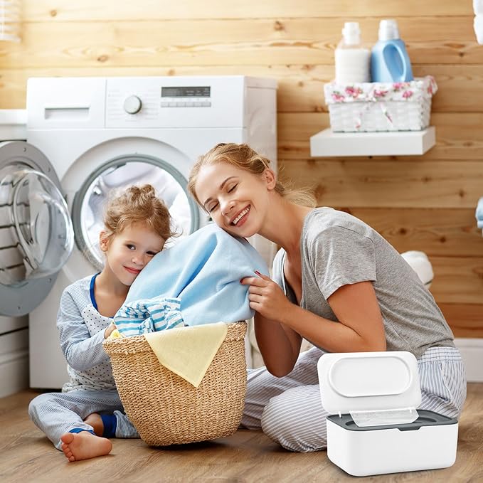 Dryer Sheet Holder, Laundry Dryer Sheet Container With Lid Dryer Sheet Dispenser Organizer Basket, Fabric Softener Sheet Storage Box for Laundry Room Washer Organization (Gray)