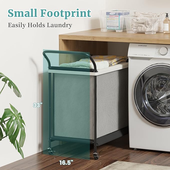 Laundry Hamper with Wheels - 2 Section Laundry Basket 160L, Removable Washable Bags, Height-Fitted Rolling Laundry Cart for Laundry Room & Bedroom