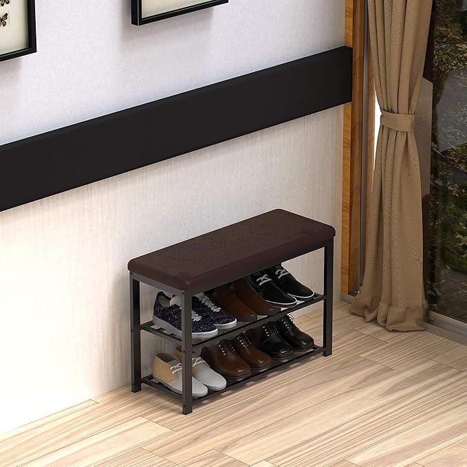 Simple Houseware Standing Coat and Hat Hanger Organizer Rack + Shoe Bench Storage Organizer