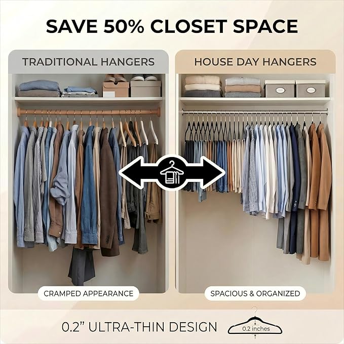 HOUSE DAY Quality Plastic Hangers 100 Pack - Heavy Duty Non-Velvet Hangers with Non Slip Notches & 360° Swivel Hook - Slim Space Saving Clothes Hangers Ideal for Coats Shirts Jackets Dresses (Black)