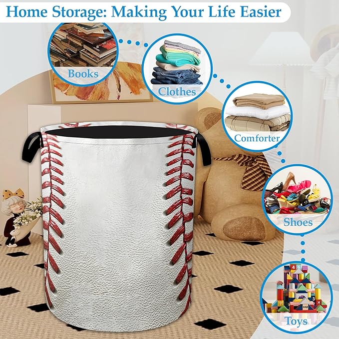 Baseball Art Laundry Basket Oxford Laundry Hamper Collapsible Clothes Toy Storage Bin for Bathroom Bedroom Room Decor 16 X 20.8 Inch