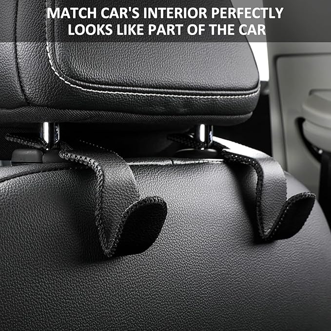 Car Purse Hook, Back Seat Headrest Genuine Leather Hangers Durable Vehicle Organizer Accessory for Hanging Grocery Bags, 2 Pack, Brown