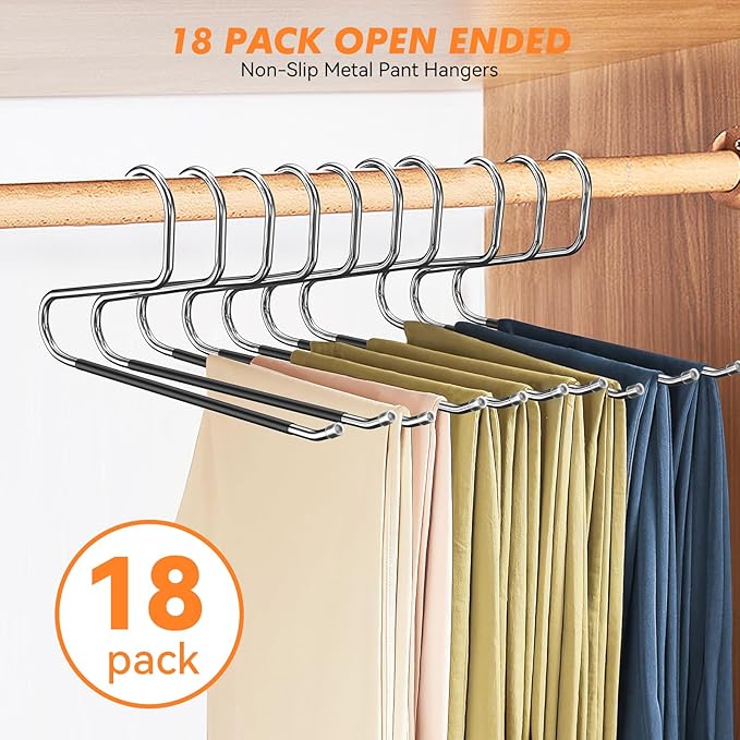 Pants Hangers Non Slip - 30 Pack Open Ended Hangers for Pants, Metal Jean Rack for Closet Women and Men, Space Saving Design for Slacks Trouser Blanket, Organization and Storage