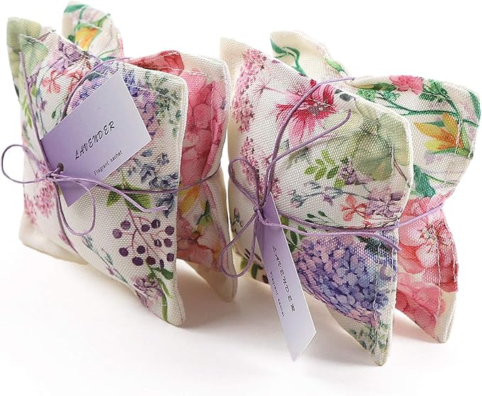 AUCUDA Valentine‘s Day 4pcs Lavender Scented Sachet Bags for Drawers and Closets, Potpourri Packets for Women Clothes Storage, Spring Wedding Fragrance Pillow for Bedroom Indoor, Air Fresheners.