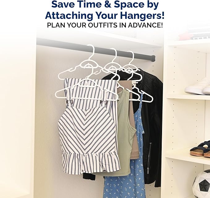 Youth Hangers 30 Pack - 13 Inch Plastic Youth Petite & Childrens Hangers for Closet, Baby Hangers for Children Clothes Sizes 4 to 10, Non-Slip Infant Hangers with Shoulder Grooves | Blue